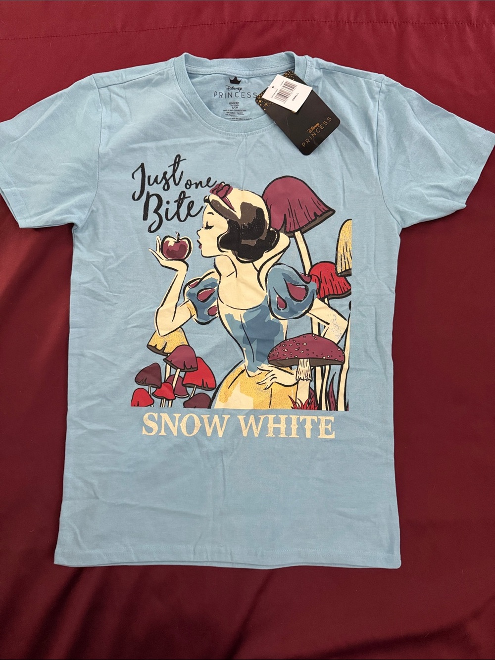Disney Snow White Women’s S 'Just One Bite' Graphic Tee in Light Blue